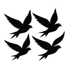 Obraz premium Four birds take flight, showcasing varied wing positions against white, silhouette