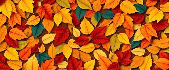 Fototapeta premium Abstract autumn leaf fall seamless pattern, swirling design with varied leaf shapes and colors, november, pattern