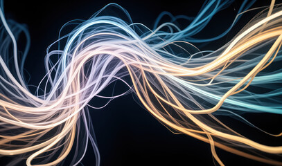 Naklejka premium A bunch of light streaks on a black background.