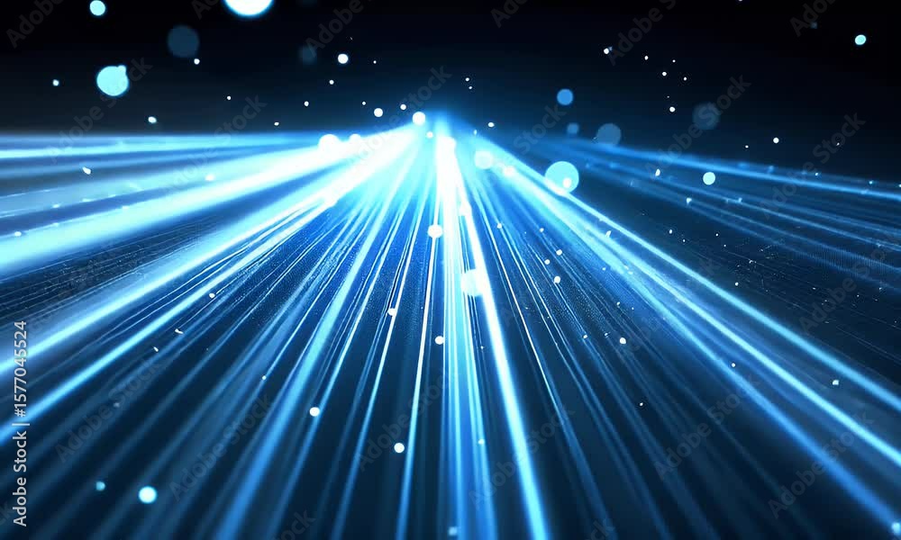 Wall mural abstract blue background with glowing dots and lines, a technology concept banner for digital networ