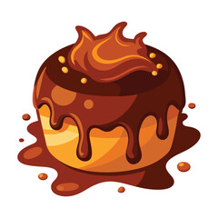 Delicious chocolate cake with rich melted chocolate glaze and caramel topping
