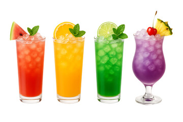 Colorful summer fruit mocktails isolated on transparent background