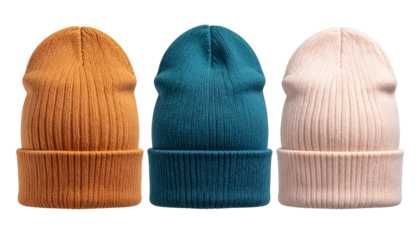 Set of colorful wool beanie hats
