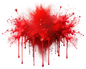 An abstract explosion of vibrant red paint splattering against a white backdrop, creating a dynamic and energetic visual effect.