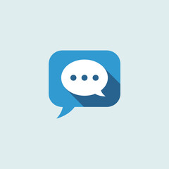 Flat Design Blue and White Chat Bubble Icon with Long Shadow Square Speech Bubble Communication Symbol Digital Message Interface Element
