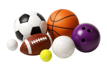 Set of different sports balls collection isolated on transparent background