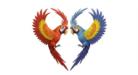 Fototapeta premium Colorful parrots forming heart shape