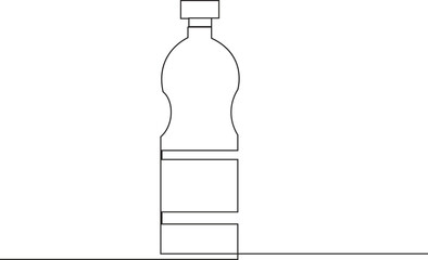 Continuous line drawing of stylized soft drink on glass bottle logo label. Drink bottle one continuous line illustration. Emblem drink store concept. 