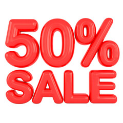 50 percent sale red bold text discount offer promotional graphic isolated on transparent background attention grabbing shopping retail marketing excitement
