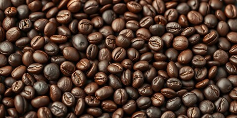 Fototapeta premium A circle of dark roasted coffee beans, close-up, beans, grain