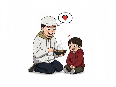 Father/Siste Feeds Children