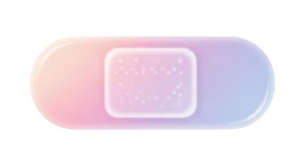 An illustrative adhesive bandage is rendered in soft pastel hues with a clear, transparent style on a simple white background for design purposes.