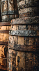 Aged Wooden Barrels: A Timeless Tale of Craftsmanship and Historical Tradition