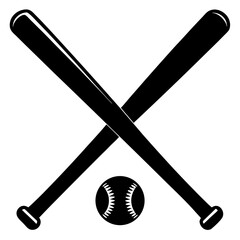 Crossed baseball bats and ball silhouette sport