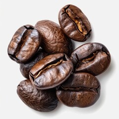 Delicious Roasted Coffee Beans Close-Up Image for Cafe Menu, Isolated on White Background