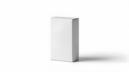 A single white rectangular box standing upright on a white surface in a studio setting with shadow
