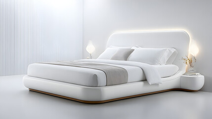 Modern double bed minimalist cutout white background