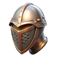 Fototapeta premium Detailed medieval knight helmet with golden accents and protective faceplate isolated on transparent background
