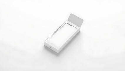 Fototapeta premium Minimalist shot of a smartphone in an open white box on a white background in a studio setting