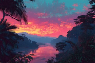 Tropical sunset panorama