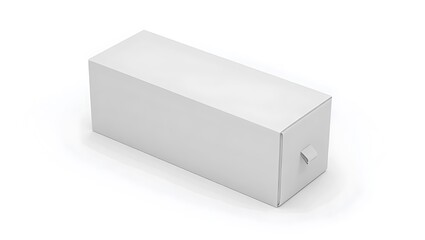 Fototapeta premium A rectangular white box with a small pull tab on a white background in a studio setting