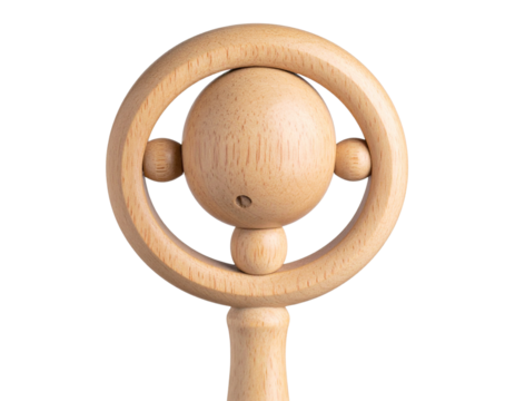 Montessori Inspired Wooden Baby Rattle on Transparent Background 