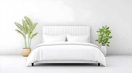 Modern double bed minimalist cutout white background