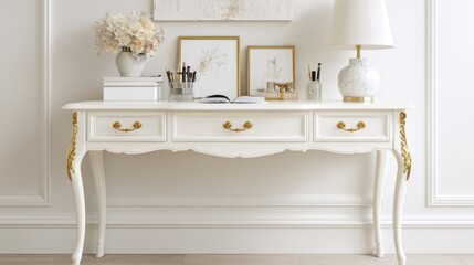 White desk with gold accents in a modern room