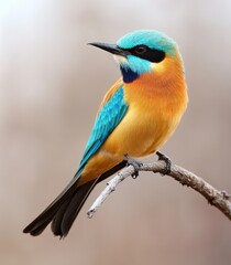 Obraz premium Colorful bird perched on a branch, outdoor setting, vibrant colors. Possible use Stock photo for nature, wildlife, or bird enthusiast websites