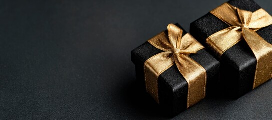 Gift of Elegance: Two exquisite, black gift boxes adorned with luxurious gold ribbons and bows, creating a sophisticated and enticing visual.