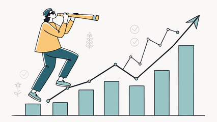 Business growth strategy concept with person using telescope to view future market opportunities ahead exactly