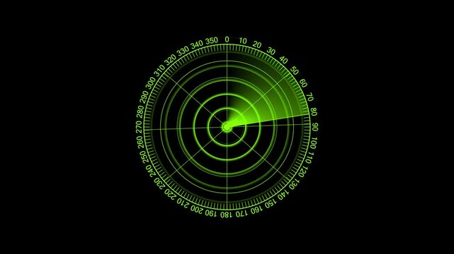 Abstract HUD element with round core and electronic circuit animation on black background.  green color Rader Location detection Military surveillance technology.
