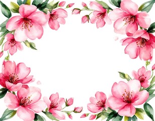 Fototapeta premium pink abstract flower frame. watercolor illustration on white background. template for card, invitation, banner, label with place for text.