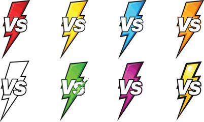 Vector art of colorful lightning bolts with vs text represent a vibrant and energetic competition, isolated on white background