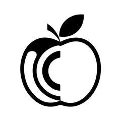 Minimalist one-line icon of an apple with a leaf, drawn in a continuous black line. Elegant and simple.