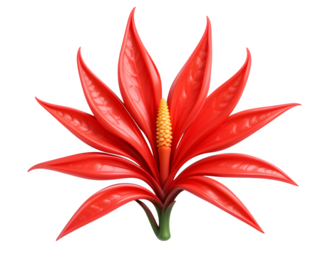 Vibrant red anthurium flower with yellow spadix isolated on transparent background