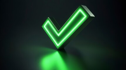 Glowing green neon checkmark symbol on dark background.