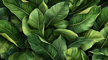 Lush Tropical Green Leaves Background Foliage Texture
