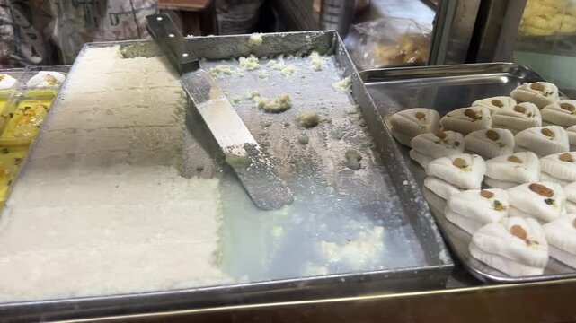 Bengali&rsquo;s favourite Misti Sandesh sold in a sweet shop in Kolkata