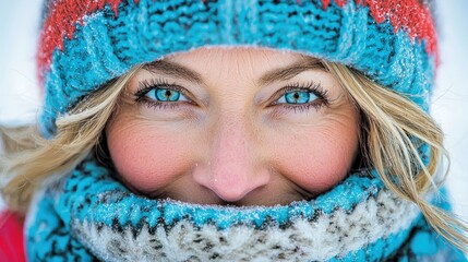Close Up Woman Wearing Cozy Winter Clothing