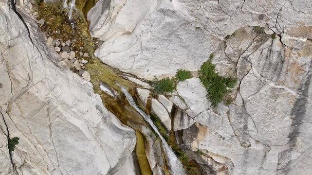 Aerial Little Cottonwood Canyon granite waterfall Utah climbing 2. Mountain peak, valley, hiking, trails, forest and waterfalls. Vacation destination. Nature landscape forests. Rocky Mountains.