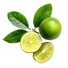 Fresh and vibrant limes with leaves on a sleek black backdrop still life