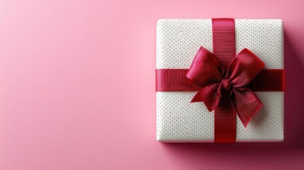 Elegant White Gift Box With Red Ribbon Bow