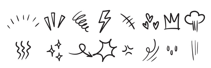 set hand drawn doodle expression sign concept design isolated white background vector illustration.