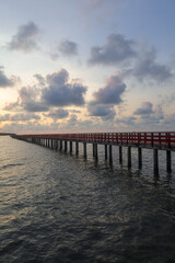 Soft sunlight makes the Red Bridge even more beautiful.