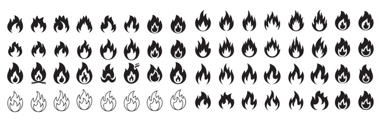 Set fire silhouette icon white background