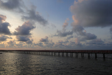 Fototapeta premium Soft sunlight makes the Red Bridge even more beautiful.