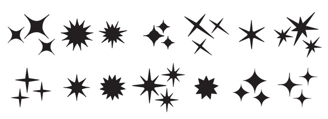 set hand drawn sparkles symbols isolated white background doodle vector illustration