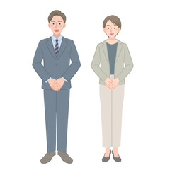 笑顔で接客するサラリーマンの男女