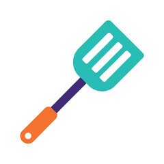 Colorful kitchen spatula with orange handle isolated on white background